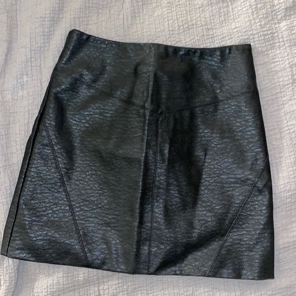 Black leather mini skirt